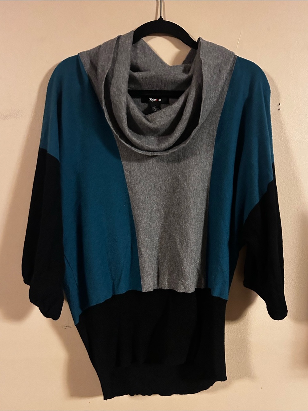 Style & Co Large Colorblock Cowl Neck Dolman Sleeve Sweater